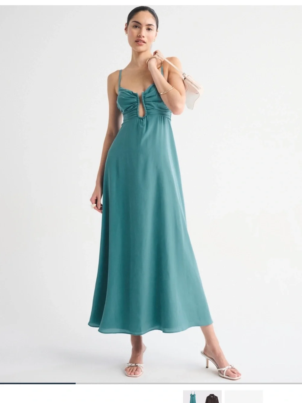 Teal Bra Free Gold Hardware Spaghetti-Strap Maxi Dress Abercrombie